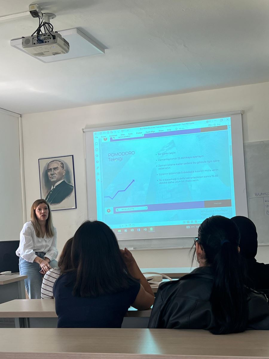 On 28.04.2025, a conference on “Managing Time without Procrastinating” was held in the Accounting and Tax Applications Program with the participation of Assoc. Prof. Dr. Gökdeniz KALKIN as a speaker. 